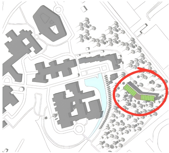 Positionering 48 appartementen op terrein