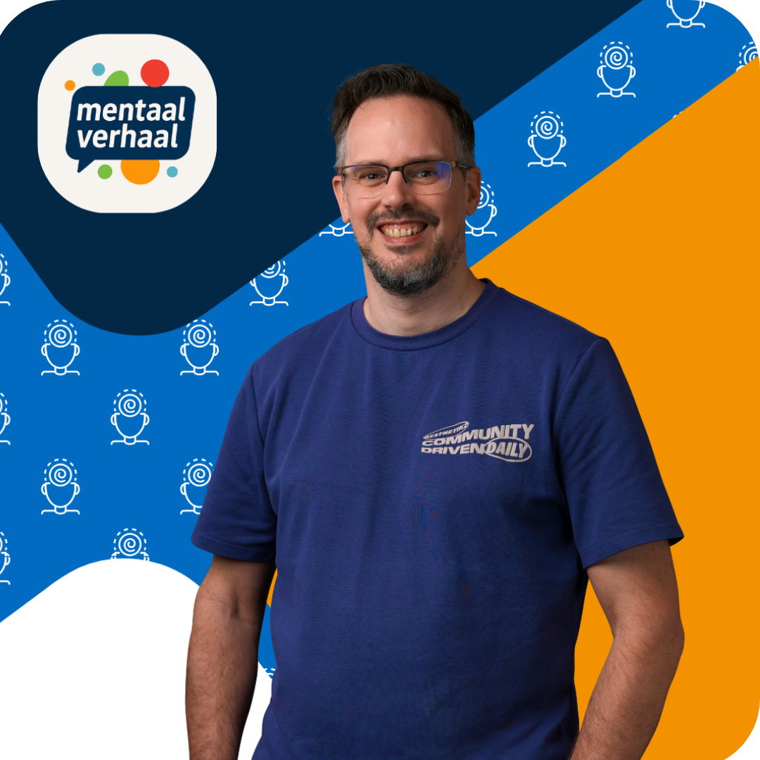 Man met paars t-shirt